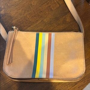 Madewell Tan Crossbody Bag with Stripes and Zipper Closure